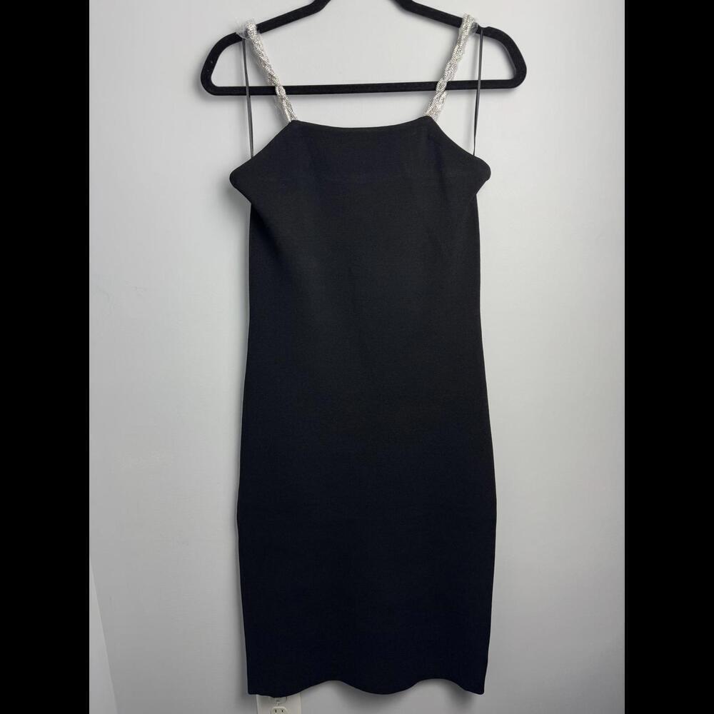 Camila Coehlo Elegant Black Midi Dress with Beaded Straps size Medium